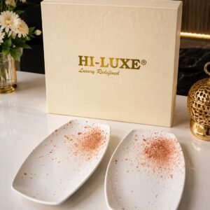 HI-LUXE 2-piece pink speckled ceramic serving tray set with luxury gift box