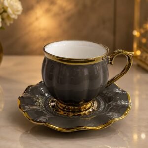 Premium ceramic tea cup & saucer set with elegant gold detailing. Perfect for everyday luxury.